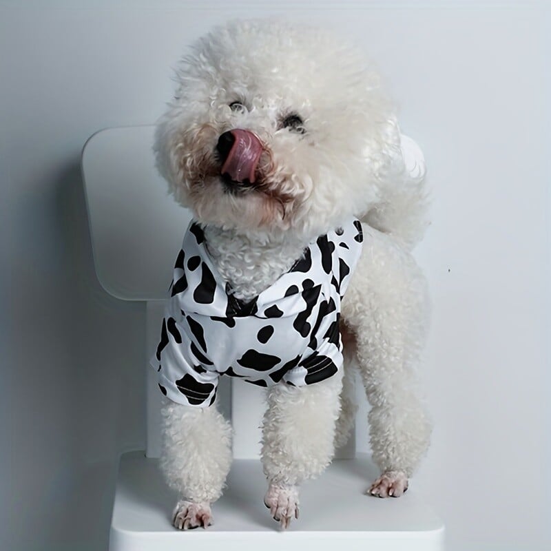 Haina pentru animale de companie caine caine pisica hanorac cu gluga alb-negru schema de culori simpla si generoasa
