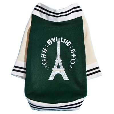 Mājdzīvnieku drēbes suņu kaķu jaka siltas un ērtas drēbes ar Eifeļa torņa apdruku zaļā aprikožu savārstījumā jauns stils