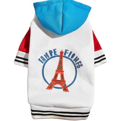 Haina pentru animale de companie jacheta caine pisica Haina calduroasa si confortabila cu panouri albastre, albe si rosii imprimeu Turnul Eiffel