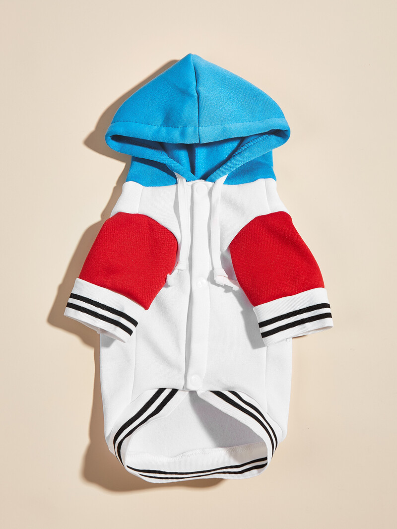 Haina pentru animale de companie jacheta caine pisica Haina calduroasa si confortabila cu panouri albastre, albe si rosii imprimeu Turnul Eiffel