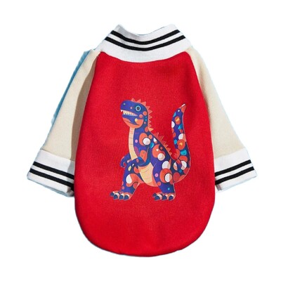 Mājdzīvnieku drēbes suņu kaķu jaka siltas un ērtas drēbes ar dinozauru apdruku sarkanu aprikožu šuvēm jaunā stilā