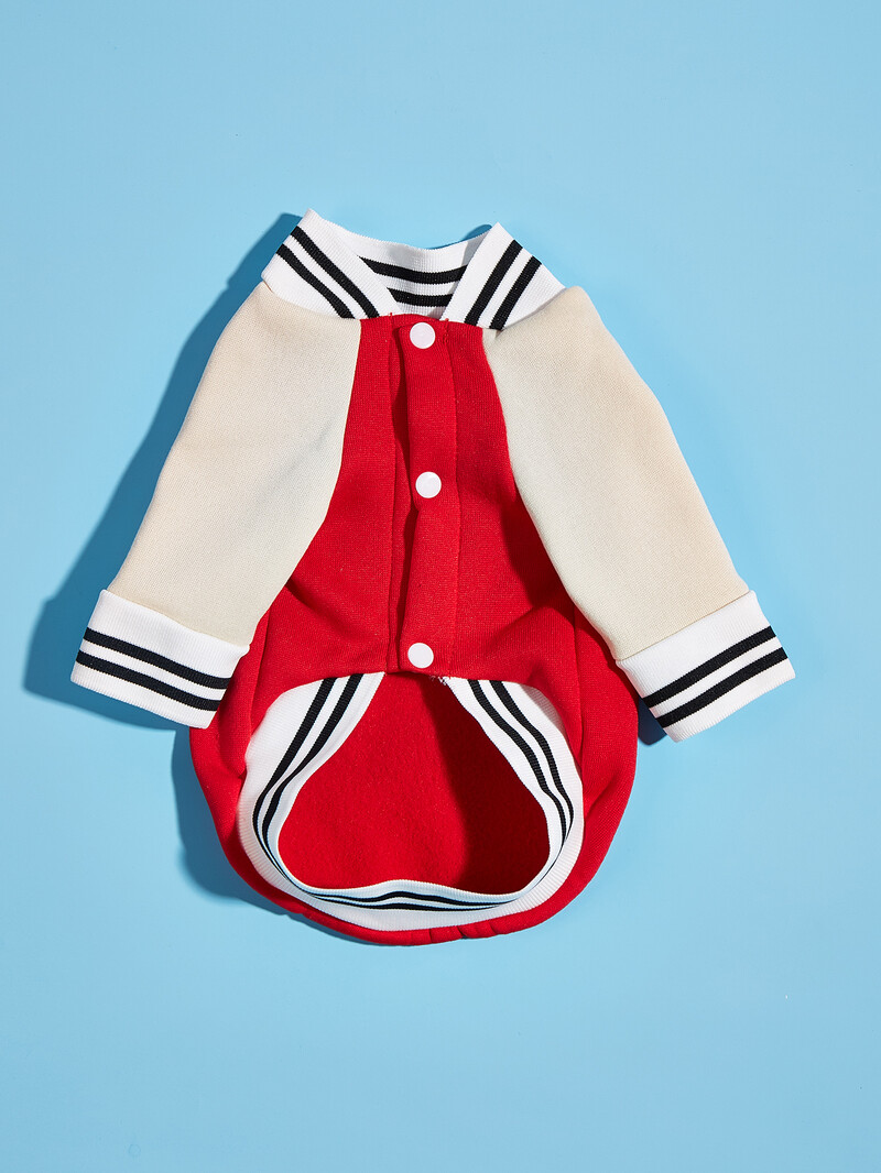 Mājdzīvnieku drēbes suņu kaķu jaka siltas un ērtas drēbes ar dinozauru apdruku sarkanu aprikožu šuvēm jaunā stilā