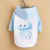 Mājdzīvnieku drēbes suņu kaķu sporta krekls ar kapuci ar samta siltu un ērtu zili baltu paneļu apģērbu ar medūzu apdruku vienkāršs