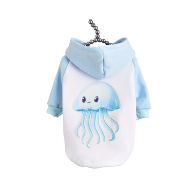 Mājdzīvnieku drēbes suņu kaķu sporta krekls ar kapuci ar samta siltu un ērtu zili baltu paneļu apģērbu ar medūzu apdruku vienkāršs