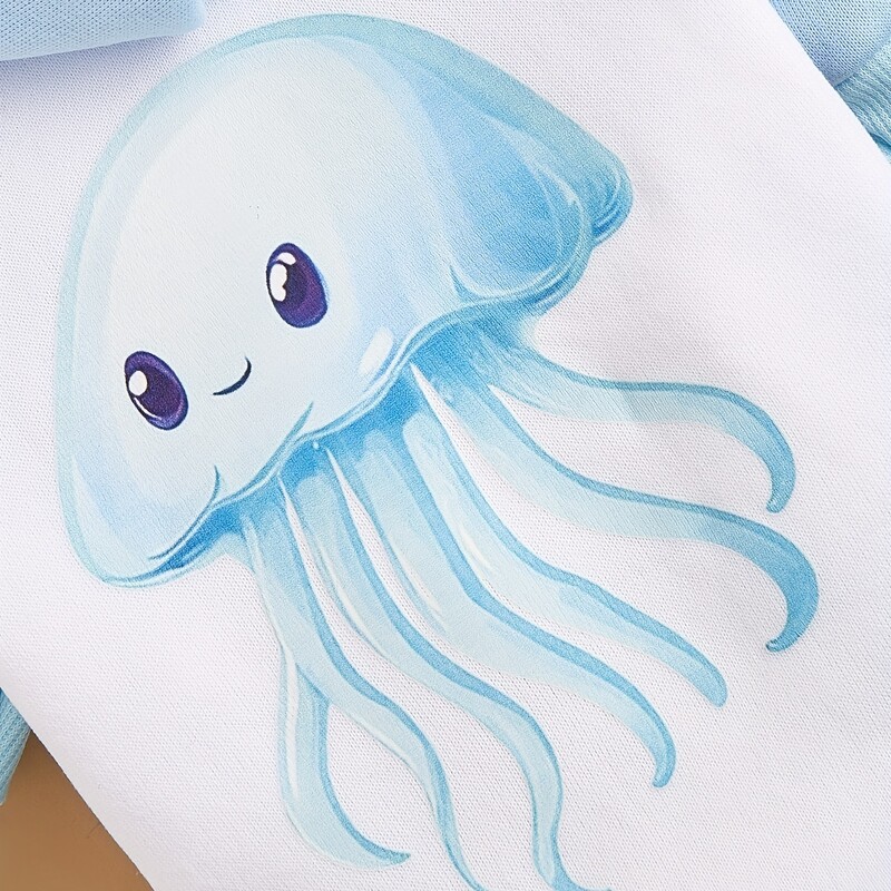 Mājdzīvnieku drēbes suņu kaķu sporta krekls ar kapuci ar samta siltu un ērtu zili baltu paneļu apģērbu ar medūzu apdruku vienkāršs