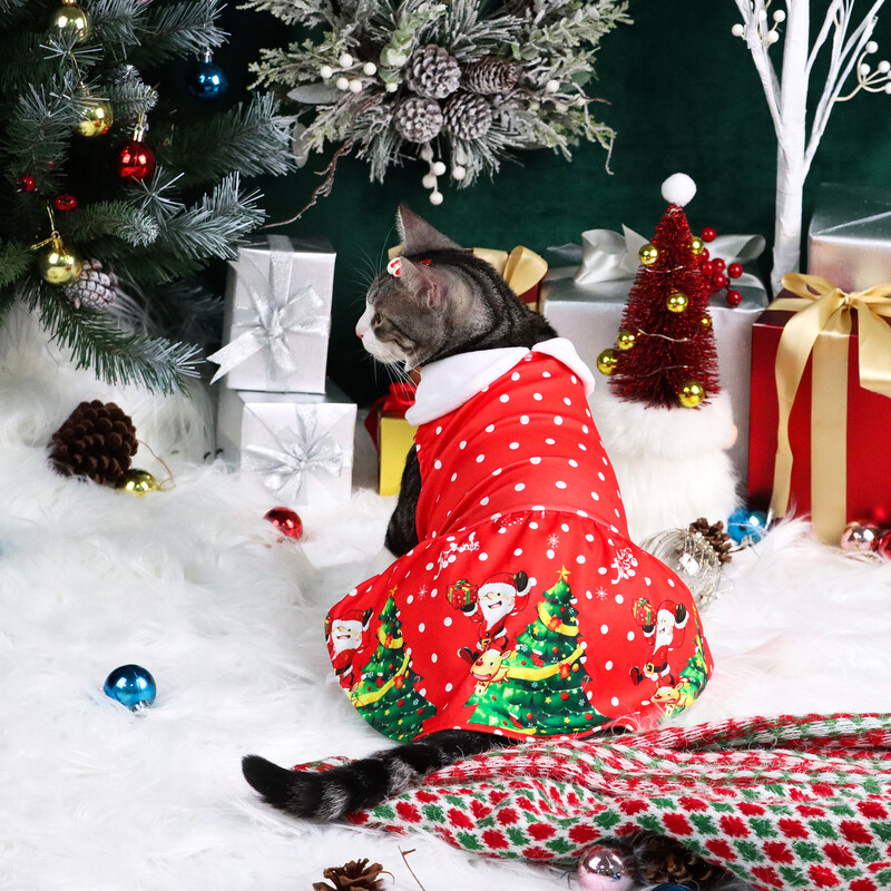 Kalėdų atostogų šunų taškelių suknelės šuniuko suknelė su Kalėdų seneliu ir briedžiu marginti šuniuko drabužiai Kalėdų eglutė šuniukas Kalėdos