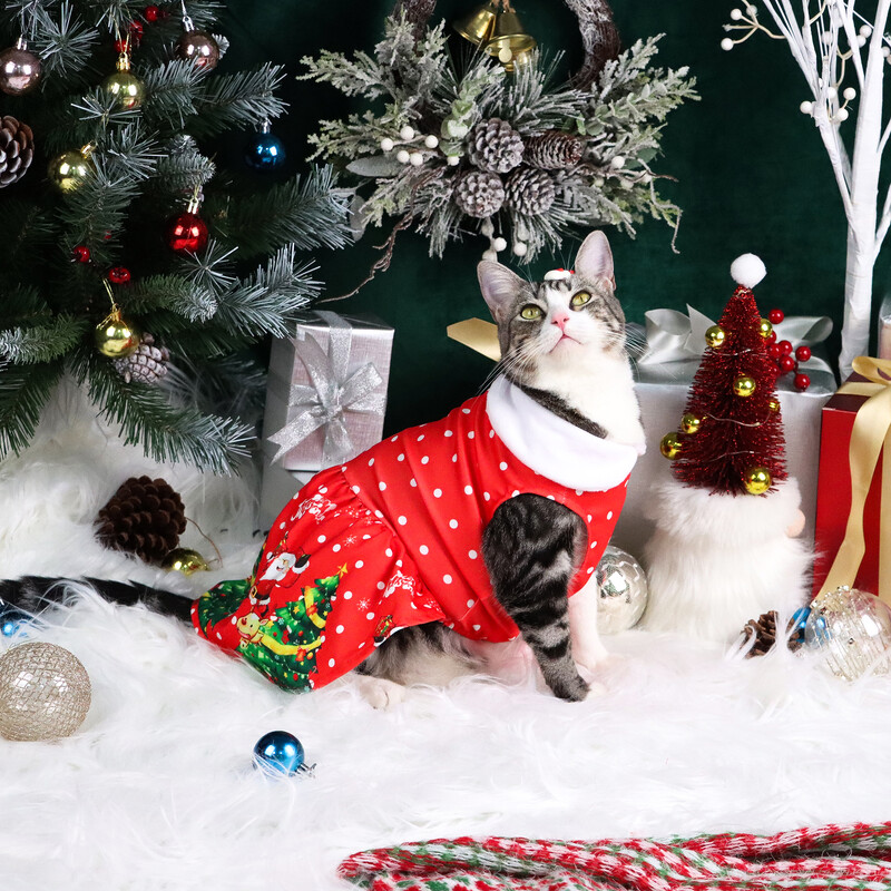 Kalėdų atostogų šunų taškelių suknelės šuniuko suknelė su Kalėdų seneliu ir briedžiu marginti šuniuko drabužiai Kalėdų eglutė šuniukas Kalėdos