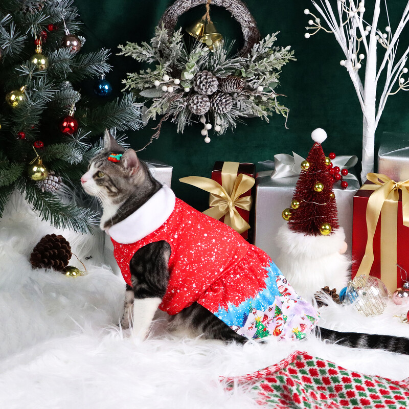 Kalėdų atostogų šunų taškelių suknelės šuniuko suknelė su Kalėdų seneliu ir briedžiu marginti šuniuko drabužiai Kalėdų eglutė šuniukas Kalėdos