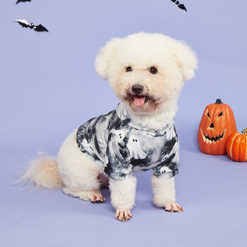 Дрехи за кучета Ризи за Хелоуин Dog Doggy Cool Ghost Pattern Hoodie Дрехи за кучета Кучешки суичъри Облекло Pet Turtleneck Puppy for D