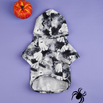 Дрехи за кучета Ризи за Хелоуин Dog Doggy Cool Ghost Pattern Hoodie Дрехи за кучета Кучешки суичъри Облекло Pet Turtleneck Puppy for D