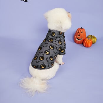 Суичър с качулка за кучета Ризи за Хелоуин Дрехи Куче Doggy Cool Pumpkin and Bat Pattern Кучешки дрехи Кучешки суичъри Облекло Pet Turtleneck P