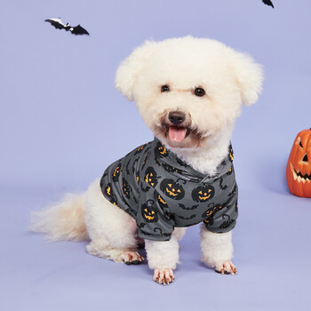 Суичър с качулка за кучета Ризи за Хелоуин Дрехи Куче Doggy Cool Pumpkin and Bat Pattern Кучешки дрехи Кучешки суичъри Облекло Pet Turtleneck P