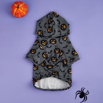 Суичър с качулка за кучета Ризи за Хелоуин Дрехи Куче Doggy Cool Pumpkin and Bat Pattern Кучешки дрехи Кучешки суичъри Облекло Pet Turtleneck P