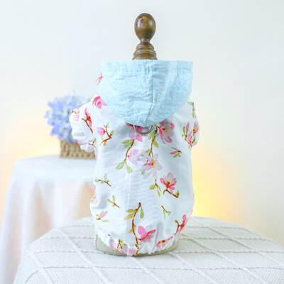 1 vnt. naminių gyvūnėlių drabužiai kačių pavasario/vasaros ploni, kvėpuojanti mėlyna skrybėlė, persiko žiedais susmulkinti paltai, tinkami mažiems ir vidutiniams šunims