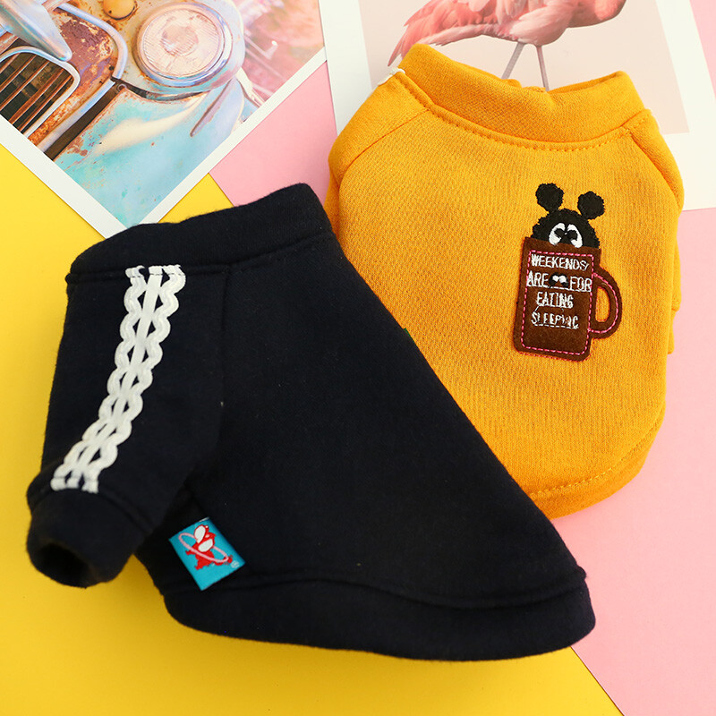 1 bucată haine pentru animale de companie pisică toamnă/iarnă pluș groasă antenă bleumarin cămașă cu gât rotund, potrivită pentru câini de talie mică și mijlocie