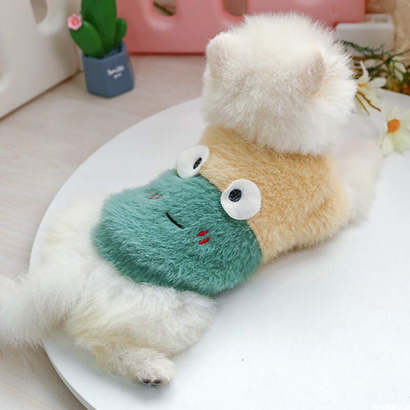 1 buc. Haine pentru animale de companie Pulover pentru pisici Păr Cămașă cu gâtul rotund Broasca verde potrivită pentru câini de talie mică și mijlocie