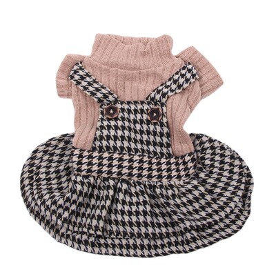 Berniukui/mergaitei šunų kačių suknelė megztinis dirželis Houndstooth dizaino naminių gyvūnėlių gobtuvas rudens/žiemos drabužiai drabužiai šunims katėms
