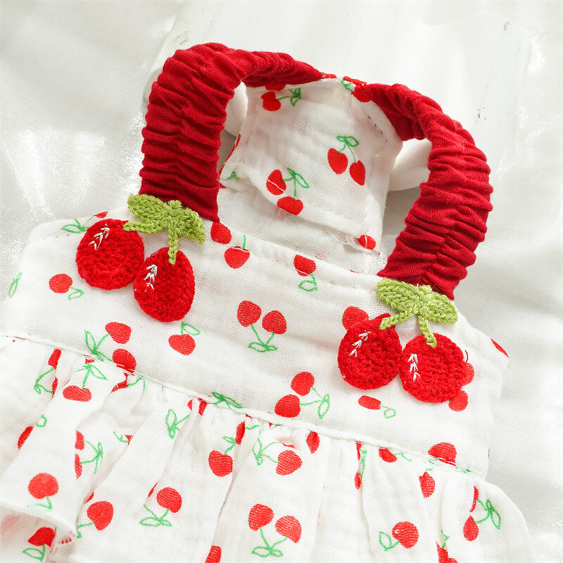 Rochie de pisică dulce pentru câini Haine de vară cu model de cireșe pentru fete fustă pentru câini de talie mică, mijlocie, chihuahua, cățeluș, rochie XXL