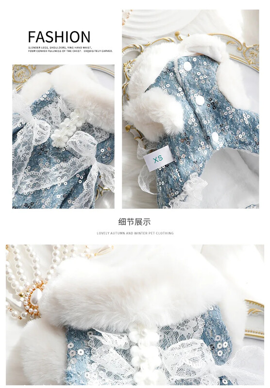 Džinsu kleitas suņiem, Mājdzīvnieku apģērbi ar divām kājām, Apģērbi maziem suņiem, Mājdzīvnieku apģērbi, Zila krāsa, Mežģīņu rotājumi