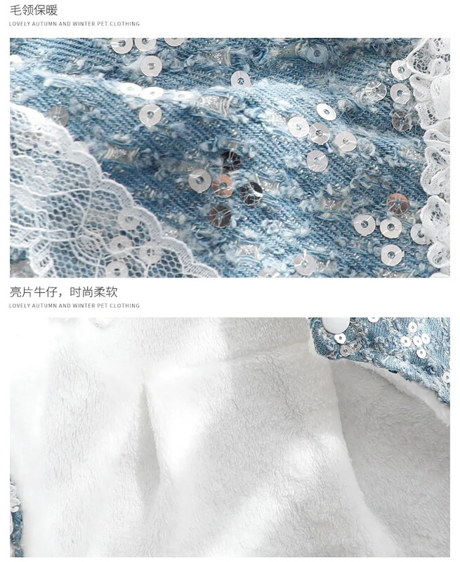 Džinsu kleitas suņiem, Mājdzīvnieku apģērbi ar divām kājām, Apģērbi maziem suņiem, Mājdzīvnieku apģērbi, Zila krāsa, Mežģīņu rotājumi