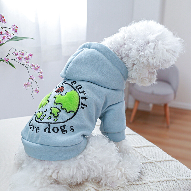 1vnt naminių gyvūnėlių drabužiai šunų pavasariui ir rudeniui sutirštintas šiltas ir patogus mėlynas Love Earth džemperis mažiems ir vidutiniams šunims