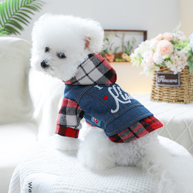 1 ks oblečenie pre domáce zvieratá, jarná a jesenná džínsová bunda s kapucňou vhodná pre malé a stredné psy