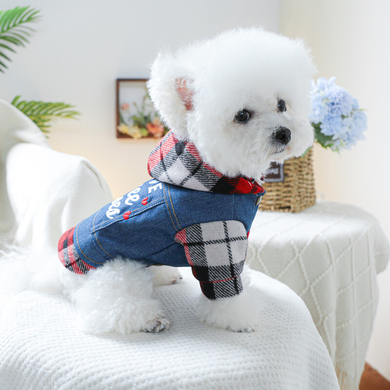 1 ks oblečenie pre domáce zvieratá, jarná a jesenná džínsová bunda s kapucňou vhodná pre malé a stredné psy