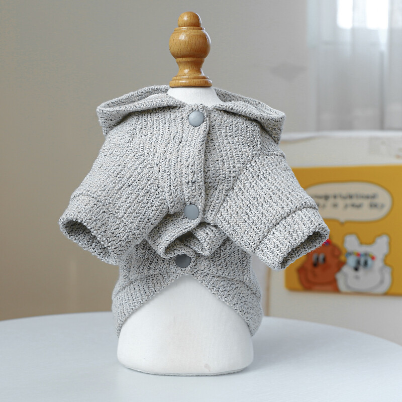 1 gab. Mājdzīvnieku apģērbs Kaķu pavasara un rudens pelēks mīlestības mētelis ar kapuci ar vilkšanas sprādzi, piemērots maziem un vidējiem suņiem