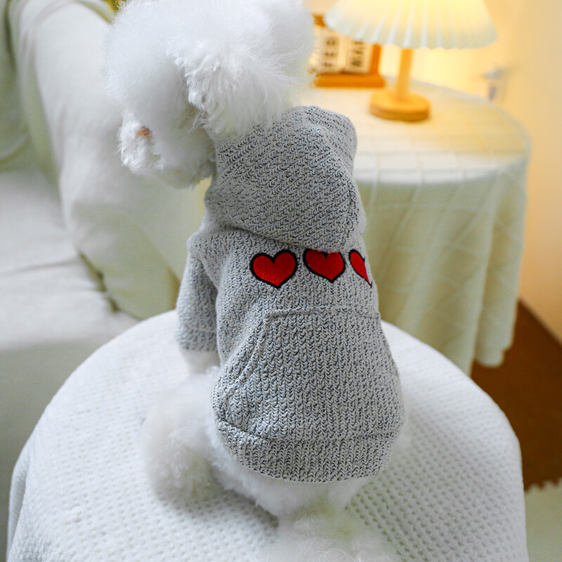 1 gab. Mājdzīvnieku apģērbs Kaķu pavasara un rudens pelēks mīlestības mētelis ar kapuci ar vilkšanas sprādzi, piemērots maziem un vidējiem suņiem