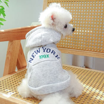 1PC Pet Apparel Dog Spring and Autumn New York Pocket Сиво Ежедневно палто с качулка и шнур за закопчаване за малки и средни кучета