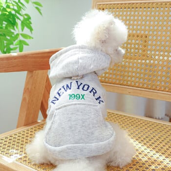 1PC Pet Apparel Dog Spring and Autumn New York Pocket Сиво Ежедневно палто с качулка и шнур за закопчаване за малки и средни кучета