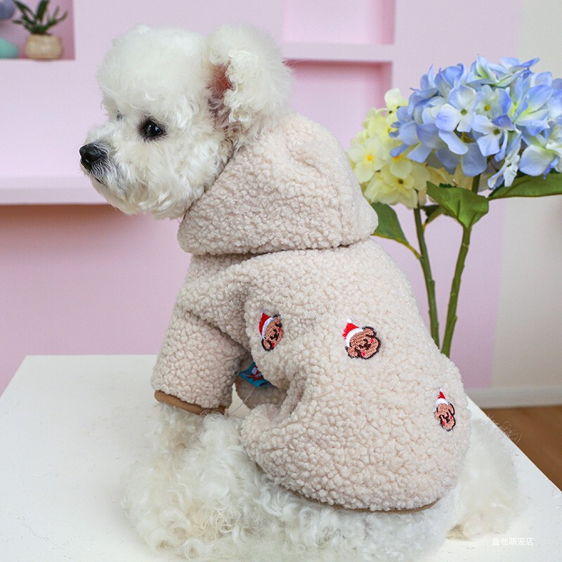 1 db kisállatruházat macska őszi és téli plüss vastagított meleg bézs színű, hímzett medvesapka kis és közepes kutyák számára
