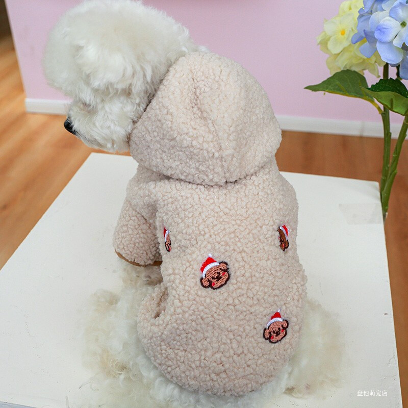 1 db kisállatruházat macska őszi és téli plüss vastagított meleg bézs színű, hímzett medvesapka kis és közepes kutyák számára