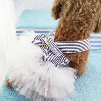 Пролет Pet Summer Bowknot Pet Costume Dress Домашно Куче Раирана Котка Куче Кученце Сватбена Принцеса Пола Кучешки Дрехи