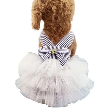 Пролет Pet Summer Bowknot Pet Costume Dress Домашно Куче Раирана Котка Куче Кученце Сватбена Принцеса Пола Кучешки Дрехи