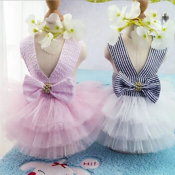 Пролет Pet Summer Bowknot Pet Costume Dress Домашно Куче Раирана Котка Куче Кученце Сватбена Принцеса Пола Кучешки Дрехи