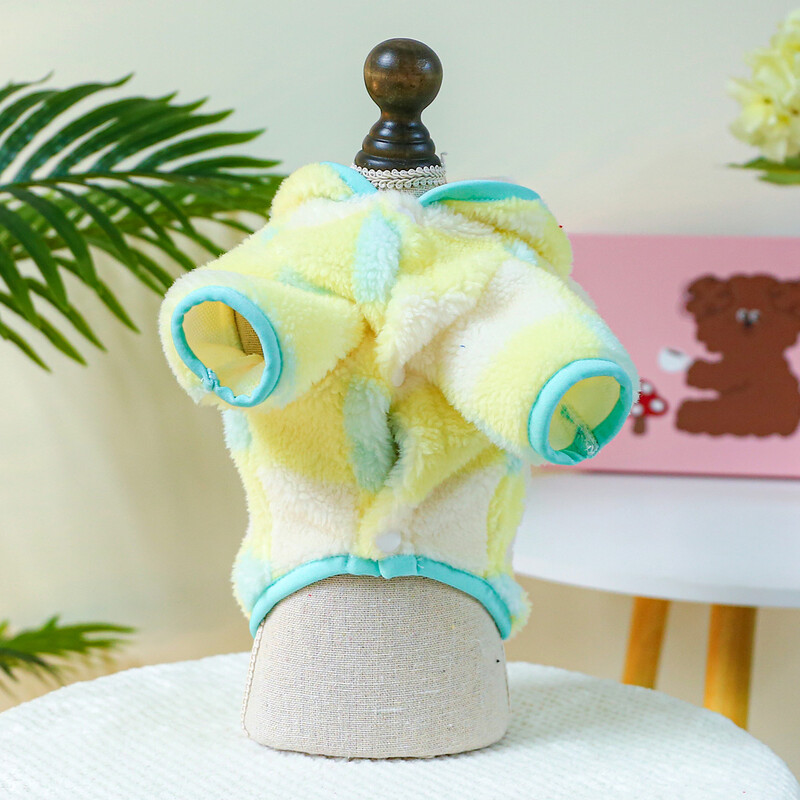 1PC îmbrăcăminte pentru animale de companie, toamnă iarnă, îngroșată, galbenă caldă, în carouri, pălărie cu cap de urs, cu cataramă cu șnur pentru câini mici și mijlocii