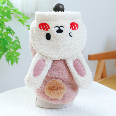 1PC îmbrăcăminte pentru animale de companie câine toamnă și iarnă îngroșată, roz cald, iepure, haină cu glugă cu cataramă cu șnur pentru câini mici și mijlocii