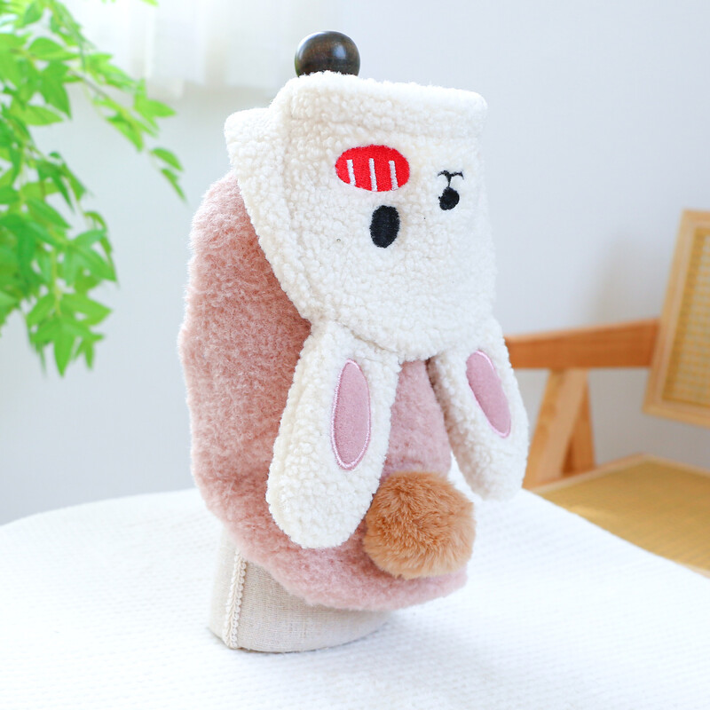 1PC îmbrăcăminte pentru animale de companie câine toamnă și iarnă îngroșată, roz cald, iepure, haină cu glugă cu cataramă cu șnur pentru câini mici și mijlocii