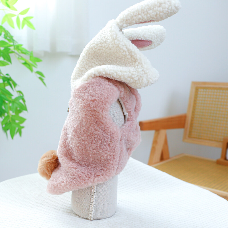 1PC îmbrăcăminte pentru animale de companie câine toamnă și iarnă îngroșată, roz cald, iepure, haină cu glugă cu cataramă cu șnur pentru câini mici și mijlocii