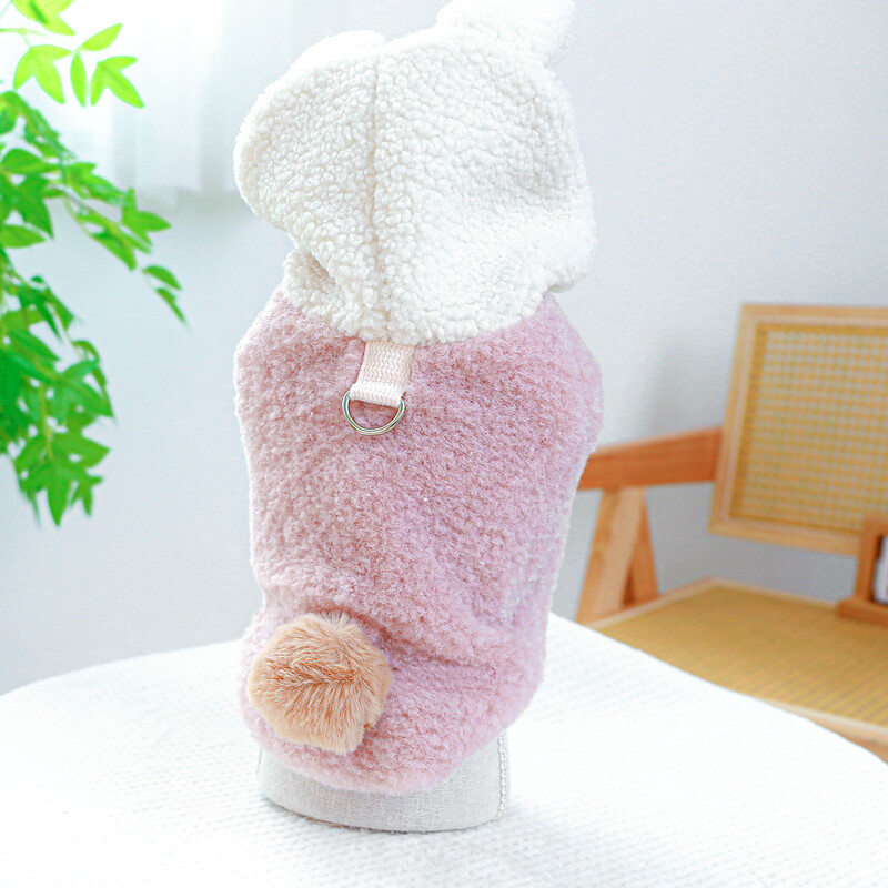 1PC îmbrăcăminte pentru animale de companie câine toamnă și iarnă îngroșată, roz cald, iepure, haină cu glugă cu cataramă cu șnur pentru câini mici și mijlocii