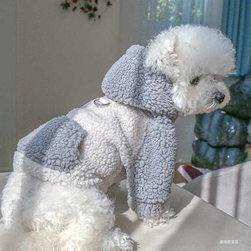 1PC Odjeća za kućne ljubimce, jesen i zima, plišana podebljana topla siva kapa s kopčom za vuču, prikladna za male i srednje pse