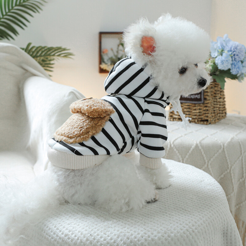 1 vnt naminių gyvūnėlių drabužiai, avienos vilnos kišeninis gobtuvas su pavasario ir rudens dryžuotu paltu, tinka mažiems ir vidutinio dydžio šunims