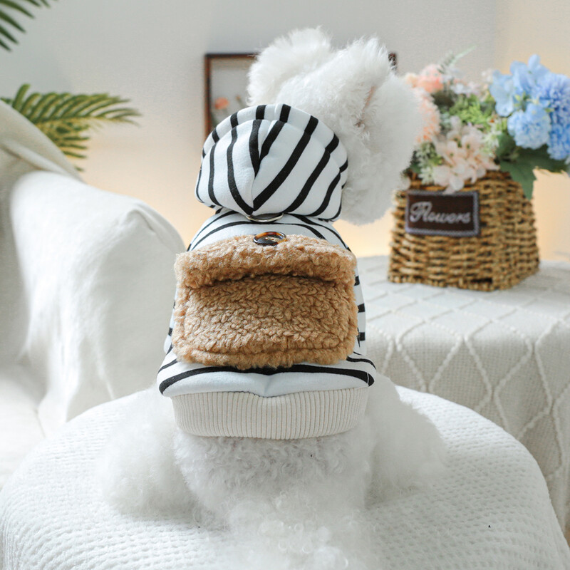 1 vnt naminių gyvūnėlių drabužiai, avienos vilnos kišeninis gobtuvas su pavasario ir rudens dryžuotu paltu, tinka mažiems ir vidutinio dydžio šunims