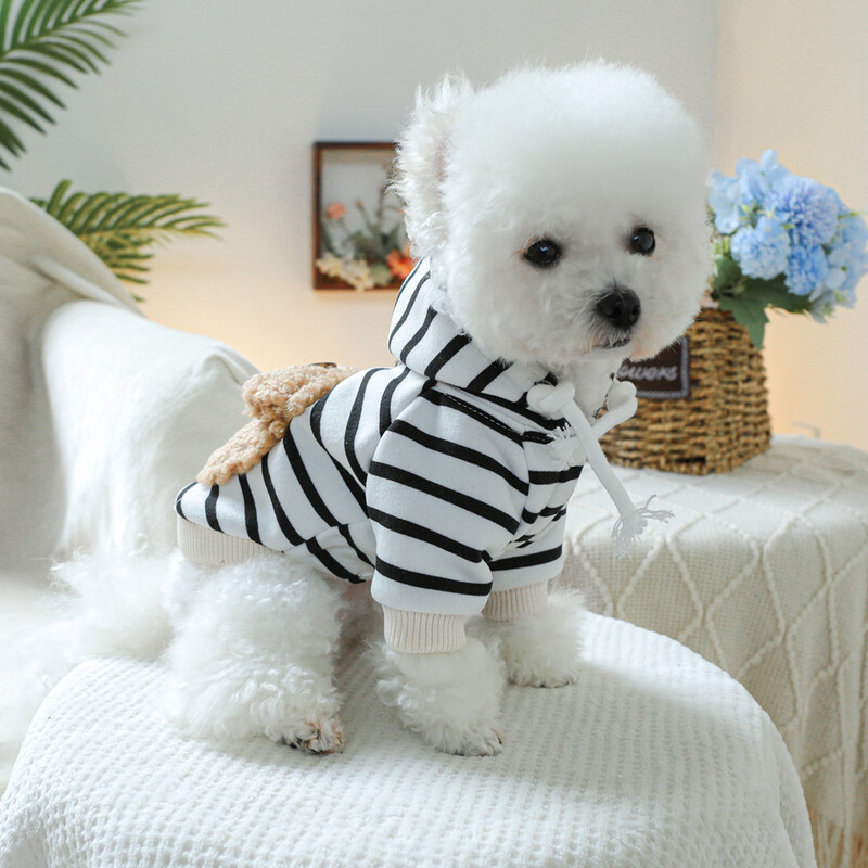 1 vnt naminių gyvūnėlių drabužiai, avienos vilnos kišeninis gobtuvas su pavasario ir rudens dryžuotu paltu, tinka mažiems ir vidutinio dydžio šunims