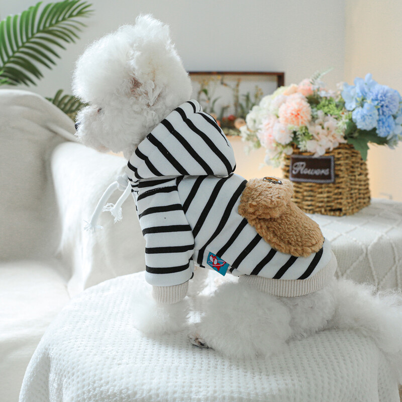 1 vnt naminių gyvūnėlių drabužiai, avienos vilnos kišeninis gobtuvas su pavasario ir rudens dryžuotu paltu, tinka mažiems ir vidutinio dydžio šunims