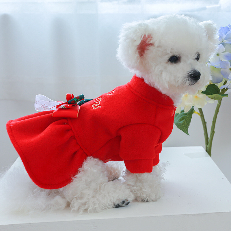 Kalėdinės suknelės drabužiai mažiems ir vidutiniams šunims katėms ruduo žiema Naujieji metai Kalėdų sijonas šuniui raudonas šuniuko apranga Čihuahua Yorkie