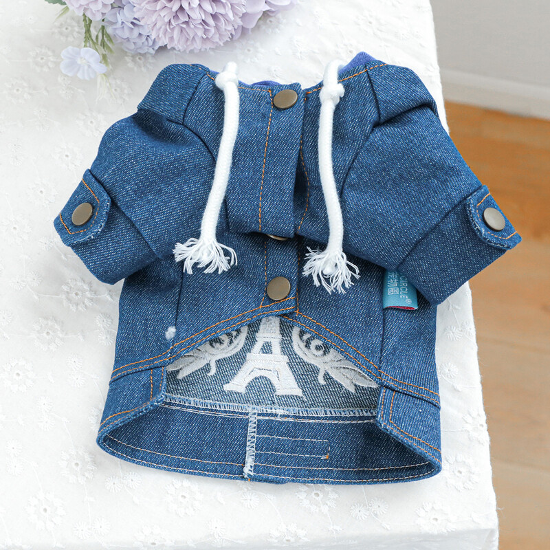 1PC îmbrăcăminte pentru animale de companie Dog Cat Spring Paris Denim Blue pălărie haină potrivită pentru câini de talie mică și mijlocie