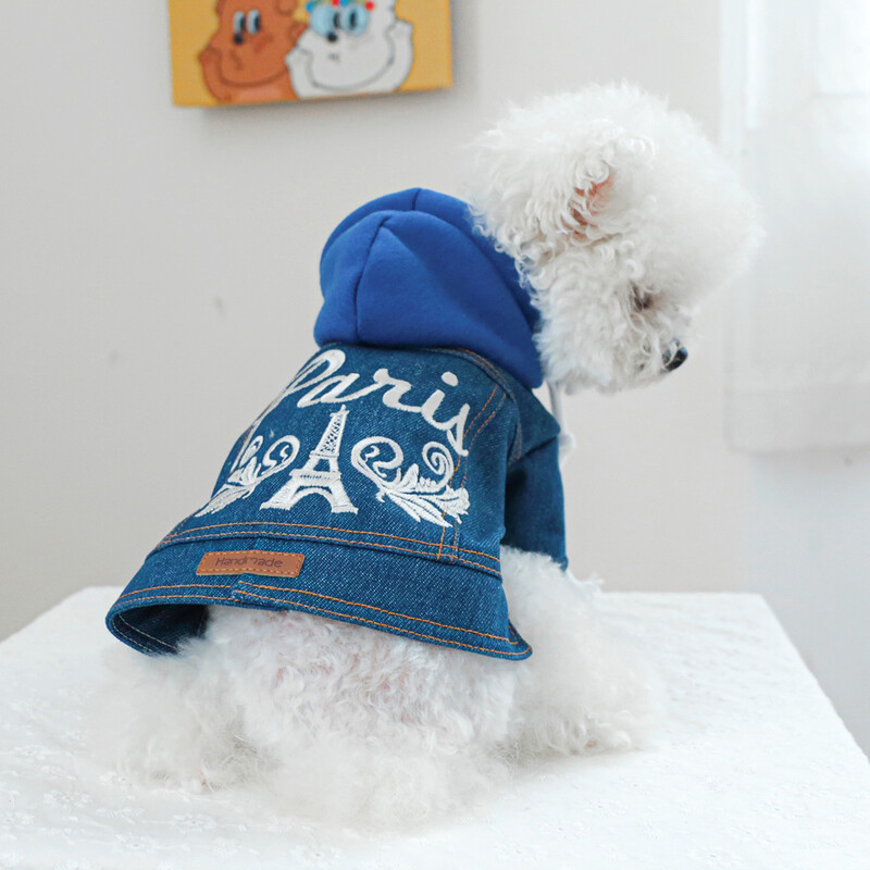 1PC îmbrăcăminte pentru animale de companie Dog Cat Spring Paris Denim Blue pălărie haină potrivită pentru câini de talie mică și mijlocie
