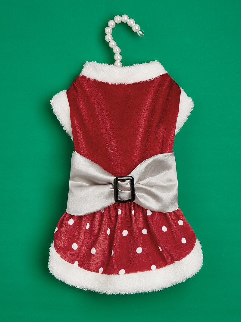 Kalėdinės šunų suknelės mažiems šunims Drabužiai Polka Dots Kostiumų šuniukas su Bowknot Doggie Pliušinis Pet Šilti Drabužiai Minkšti Drabužiai